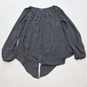 APT 9 Blouse Womens Large Black Sheer Plaid Flowy Witchy Grunge Dark Academia